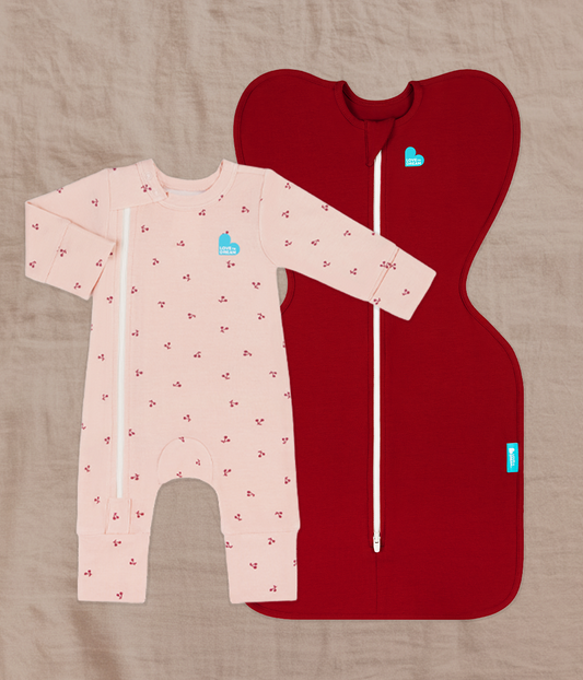 Swaddle Up & Romper Bundle | 1.0 TOG | Bamboo | Maroon | Blush Cherries