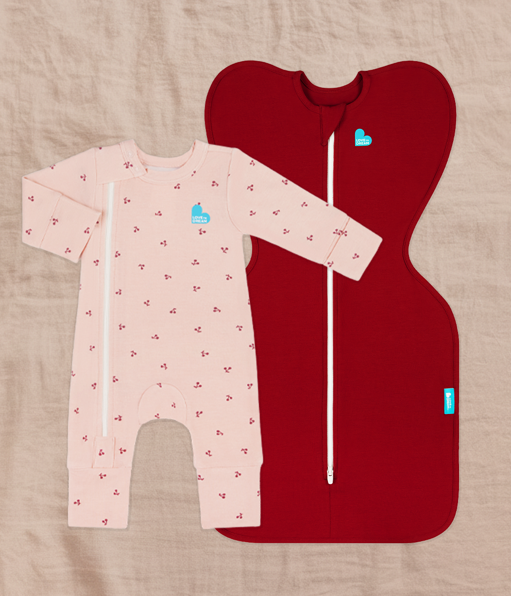 Swaddle Up & Romper Bundle | 1.0 TOG | Bamboo | Maroon | Blush Cherries