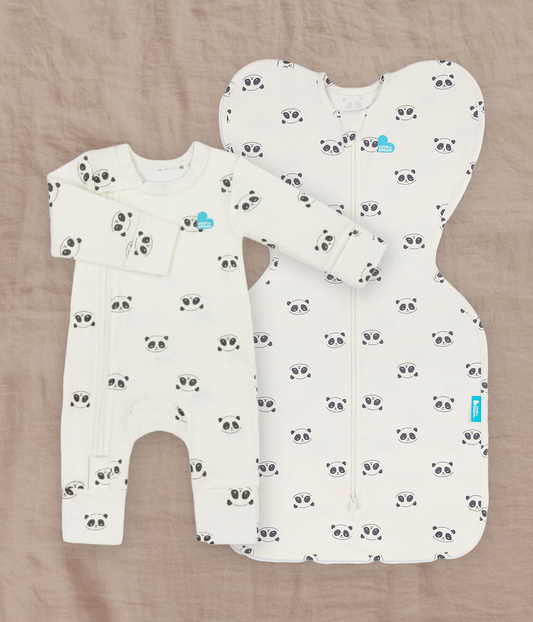 Swaddle Up & Romper Bundle | 1.0 TOG | Bamboo | Cream Sleepy Pandas