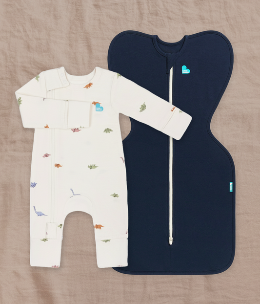 Swaddle Up & Romper Bundle | 1.0 TOG | Bamboo | Navy | Cream Dino Snore