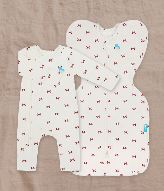 Swaddle Up & Romper Bundle | 1.0 TOG | Bamboo | Cream Bows