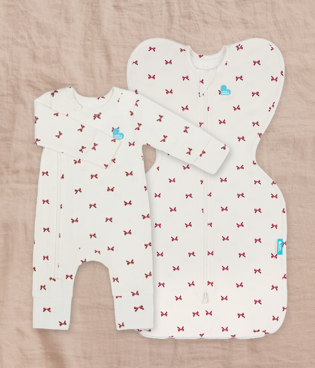 Swaddle Up & Romper Bundle | 1.0 TOG | Bamboo | Cream Bows