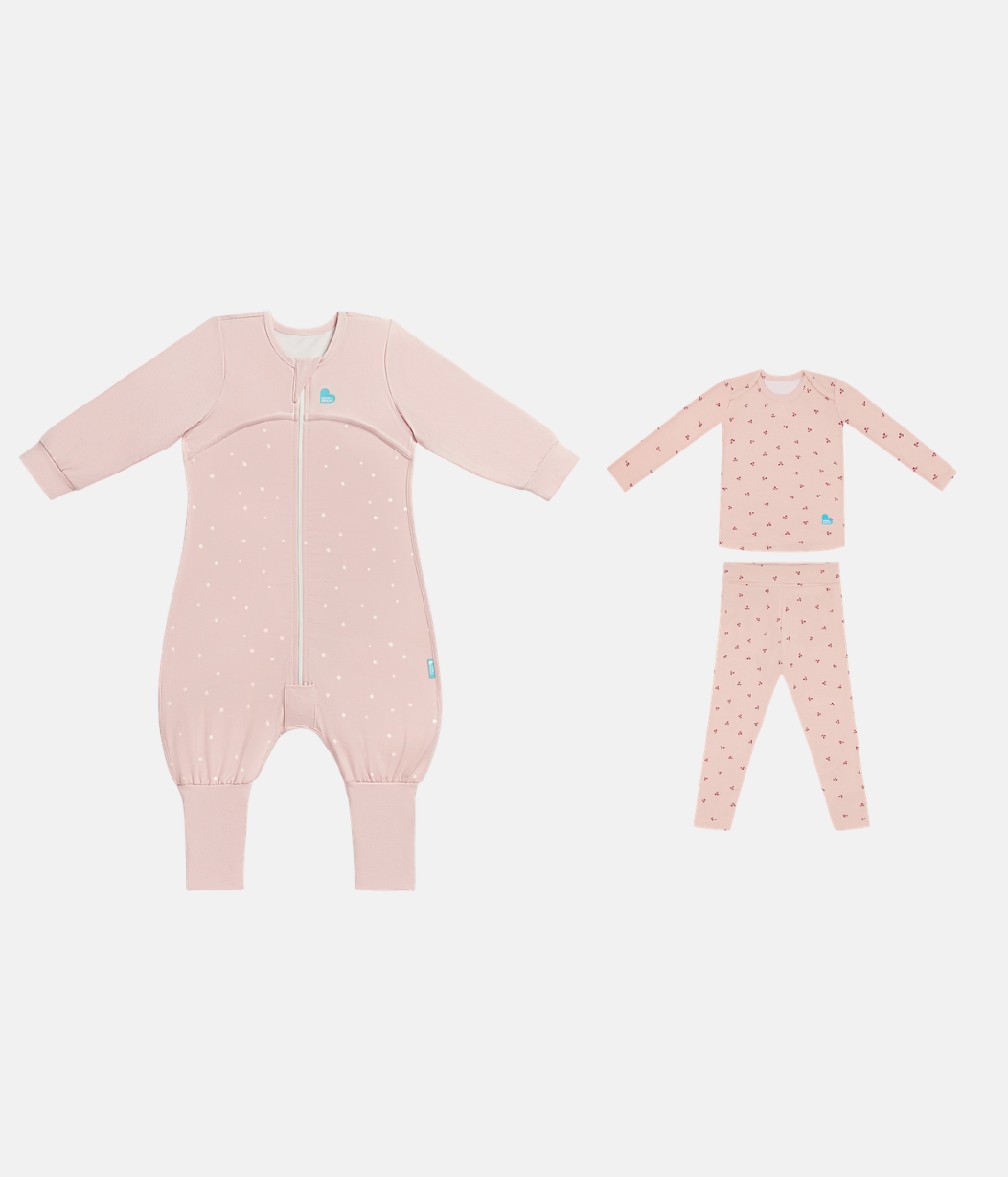 Sleep Suit & Pyjama Bundle | 1.0 TOG | Powder Pink Twinkle | Blush Cherries