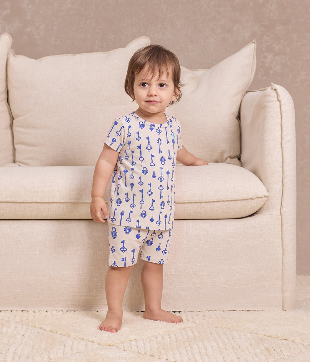 Kids Pyjama Set Short Sleeve Viscose from Bamboo Tan Key to My Heart