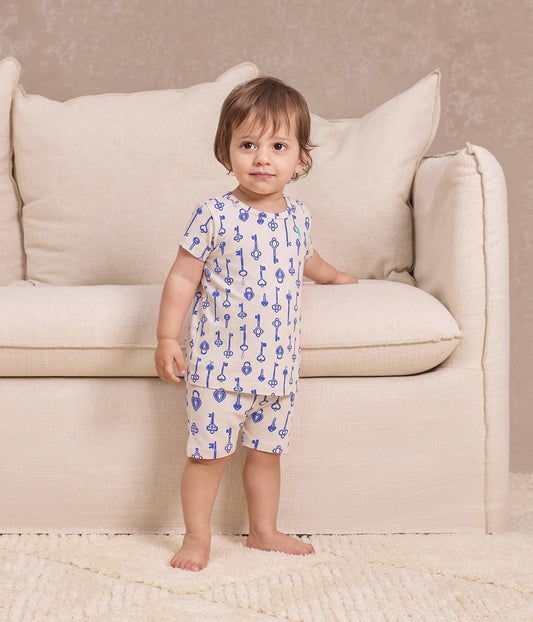Kids Pyjama Set Short Sleeve Viscose from Bamboo Tan Key to My Heart