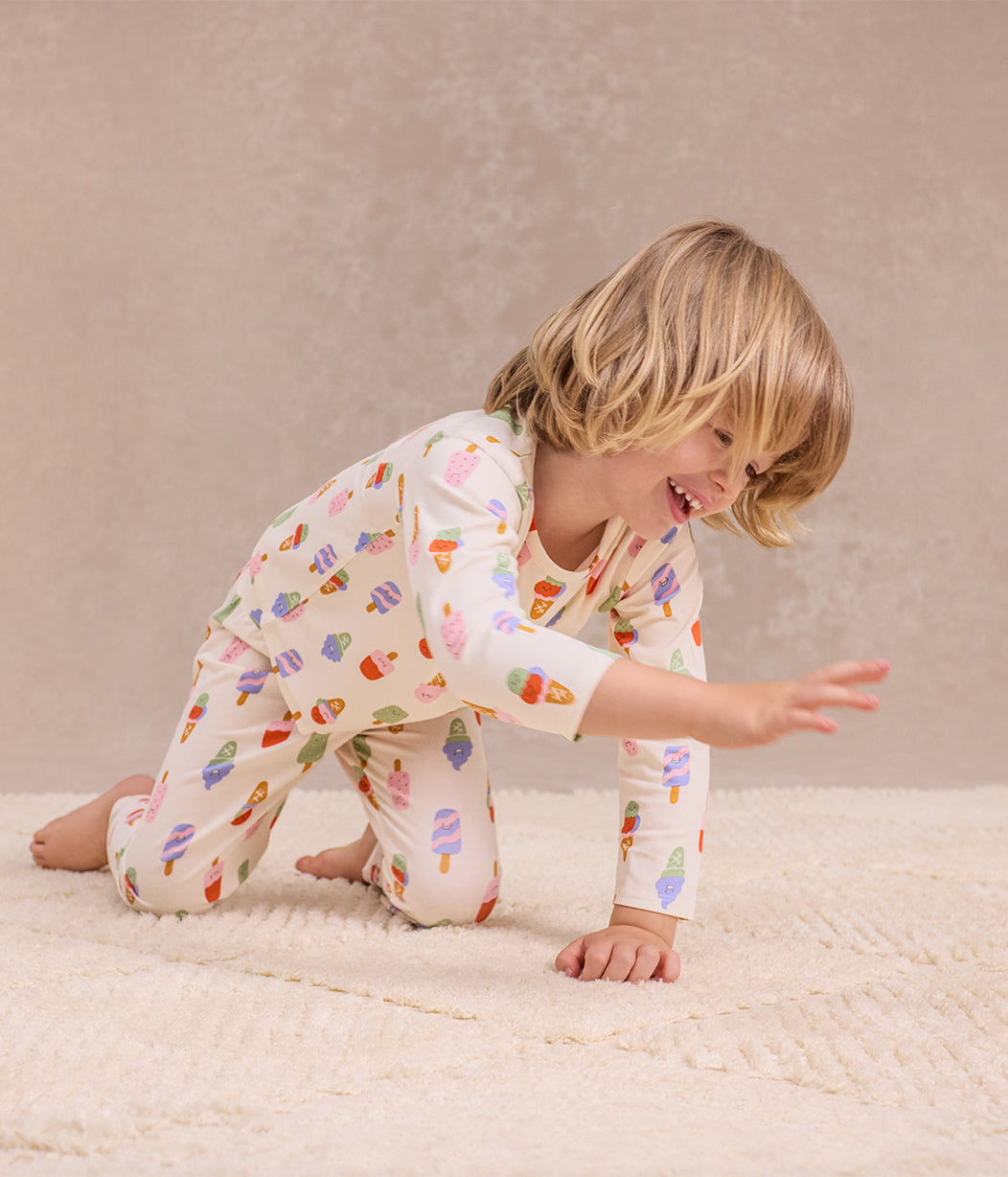Kids Pyjama Set Long Sleeve Viscose from Bamboo Cream I Screams