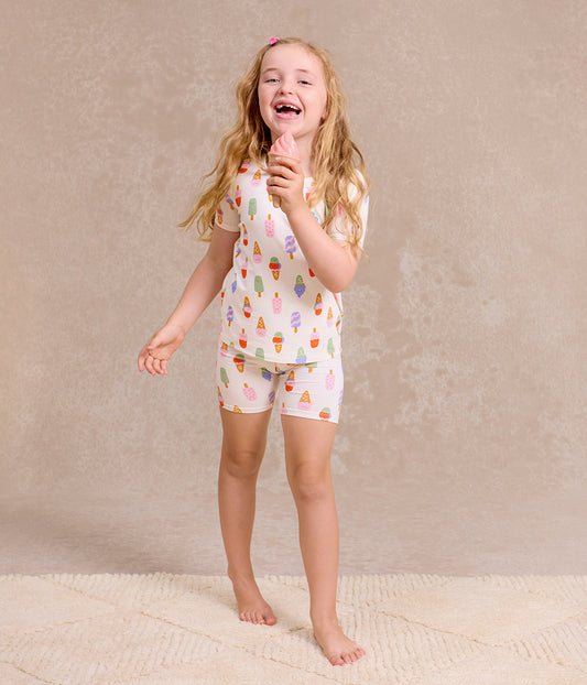 Kids Pyjama Set Short Sleeve Viscose from Bamboo Cream I Screams