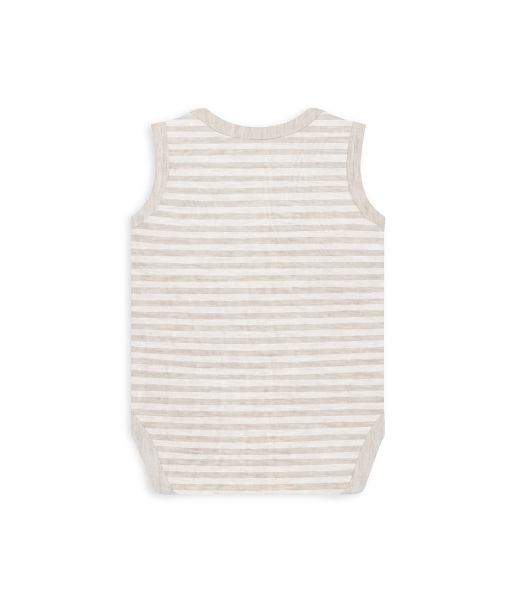 Sleeveless Bodysuit Merino Olive Stripe