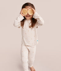 Kids Pyjama Set Long Sleeve Viscose from Bamboo Cream Lemons