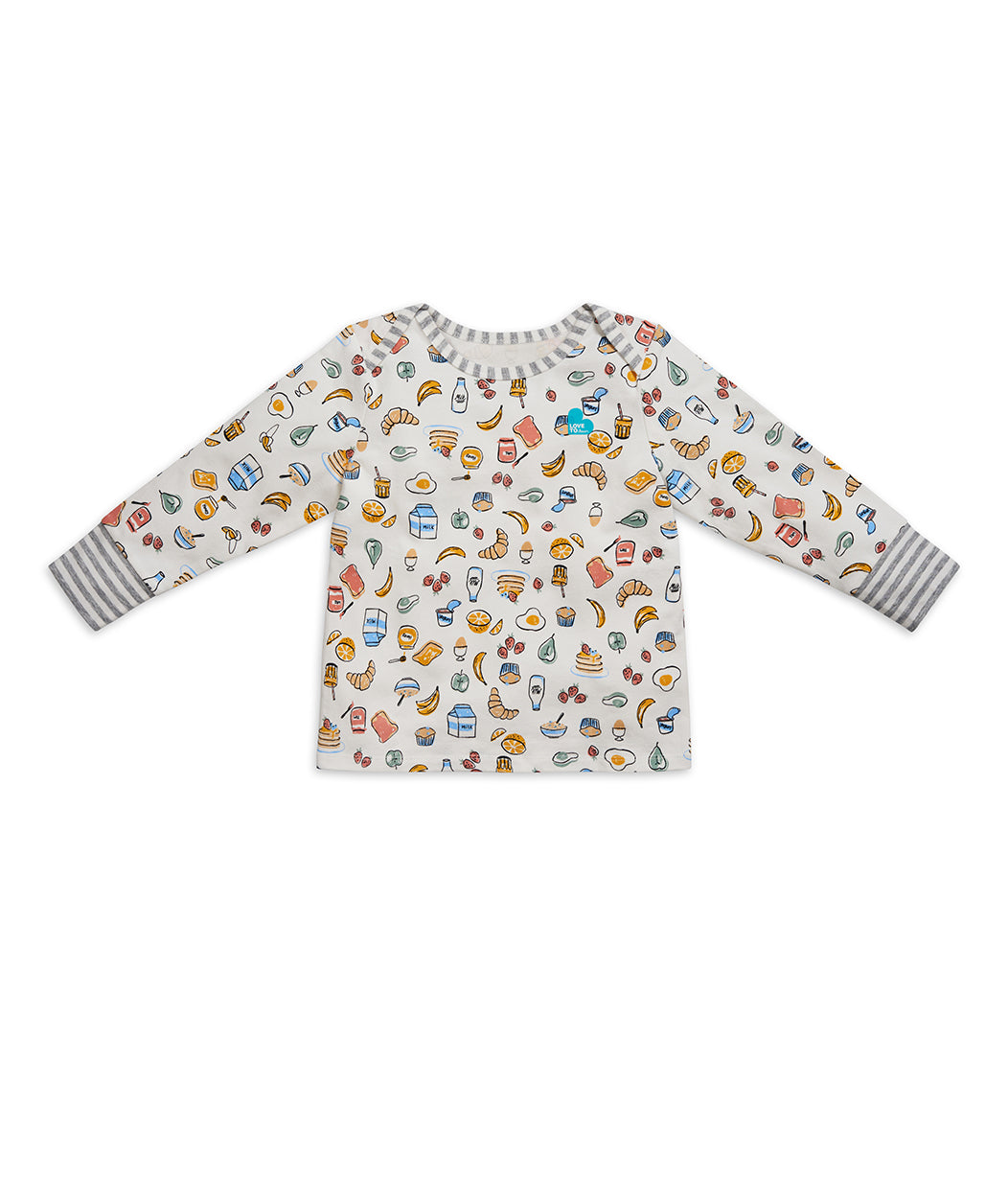 Kids Pyjama Set Long Sleeve White Breakfast Cotton