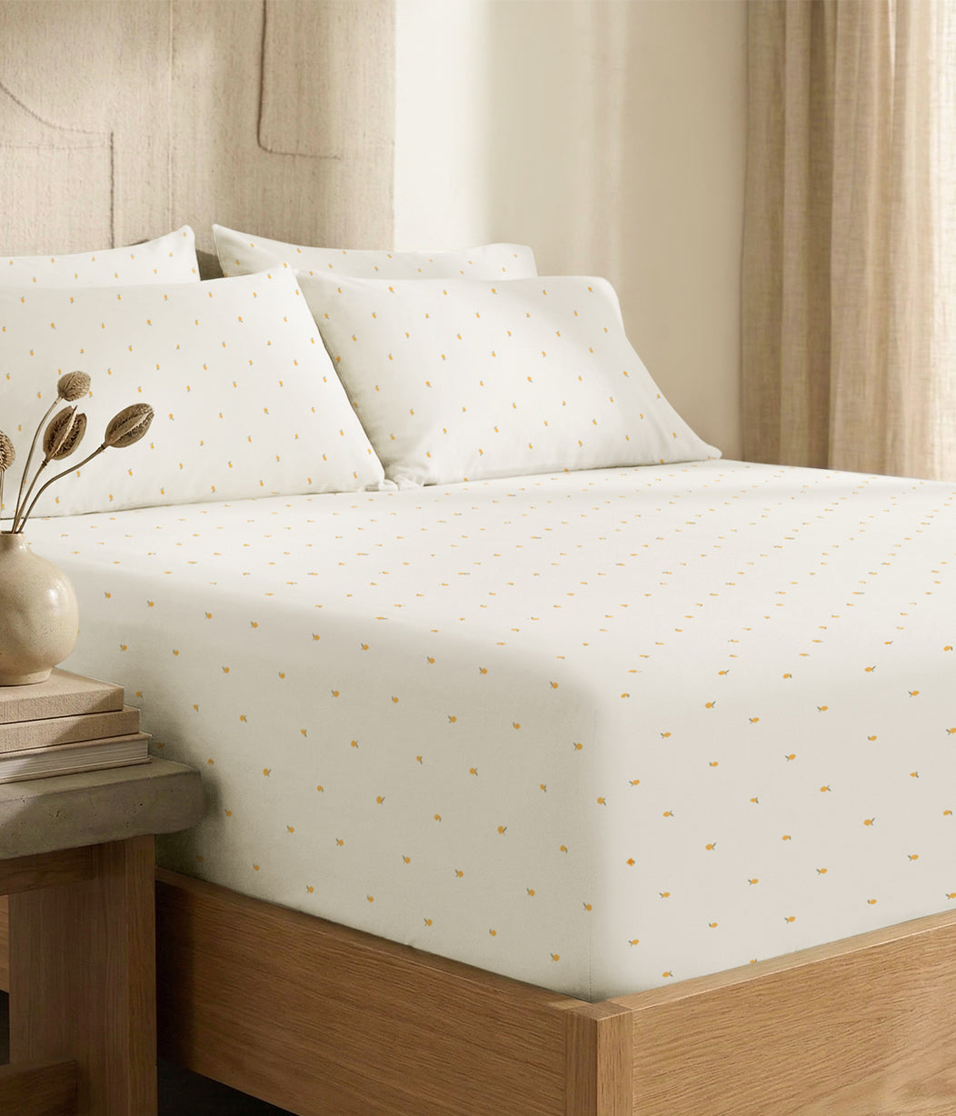 HushDry™ 2-in-1 Waterproof Fitted Queen Sheet Viscose from Bamboo Cream Lemons