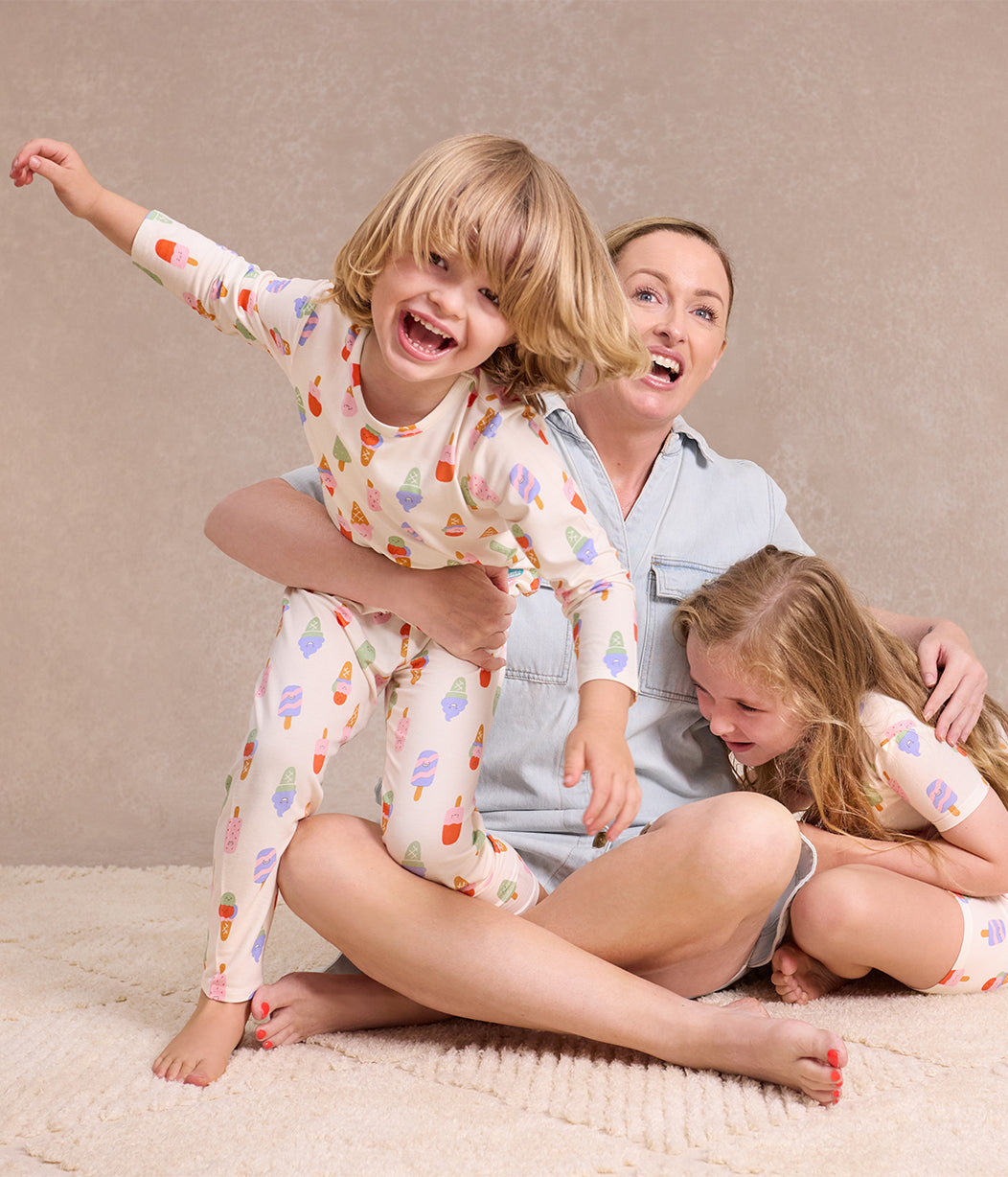 Kids Pyjama Set Long Sleeve Viscose from Bamboo Cream I Screams