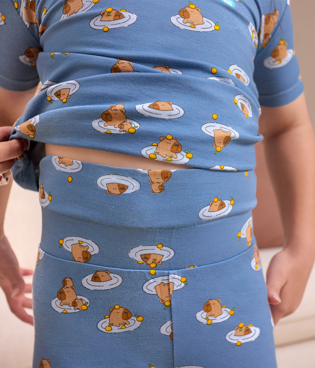 Kids Pyjama Set Short Sleeve Viscose from Bamboo Storm Blue Napybara