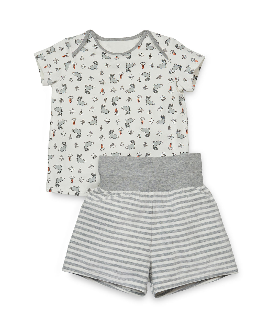 Kids Pyjama Set Short Sleeve Cotton White Bunny