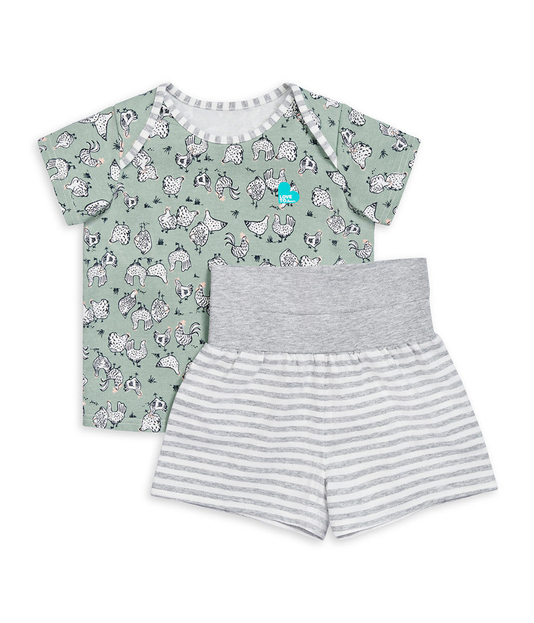 Kids Pyjama Set Short Sleeve Olive Chicken Run Cotton