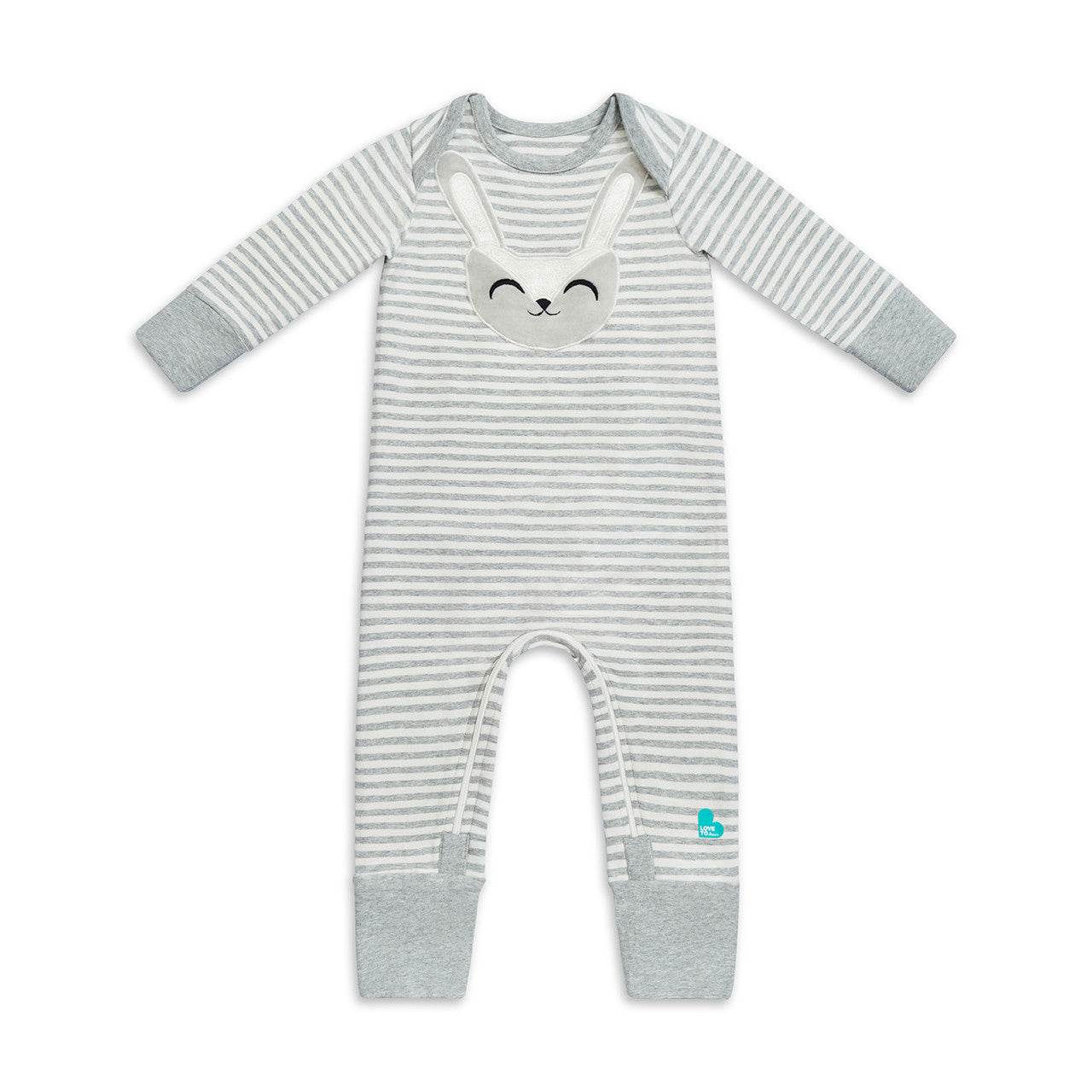 Footless Self-Soothing Romper Stevie The Bunny™ Stripe Grey