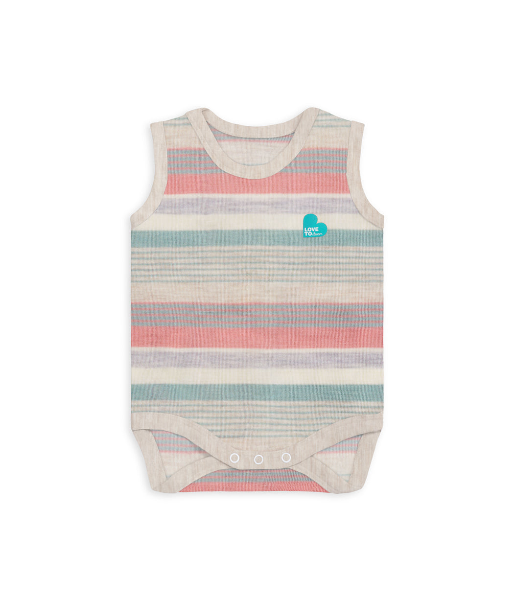 Sleeveless Bodysuit Merino Olive Stripe