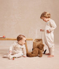 Sleep Suit Long Sleeve 1.0 TOG Cotton Tan Houndstooth