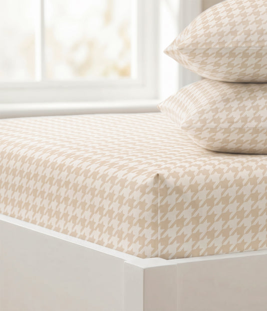 HushDry™ 2-in-1 Waterproof Fitted King Single Sheet Viscose from Bamboo Tan Houndstooth