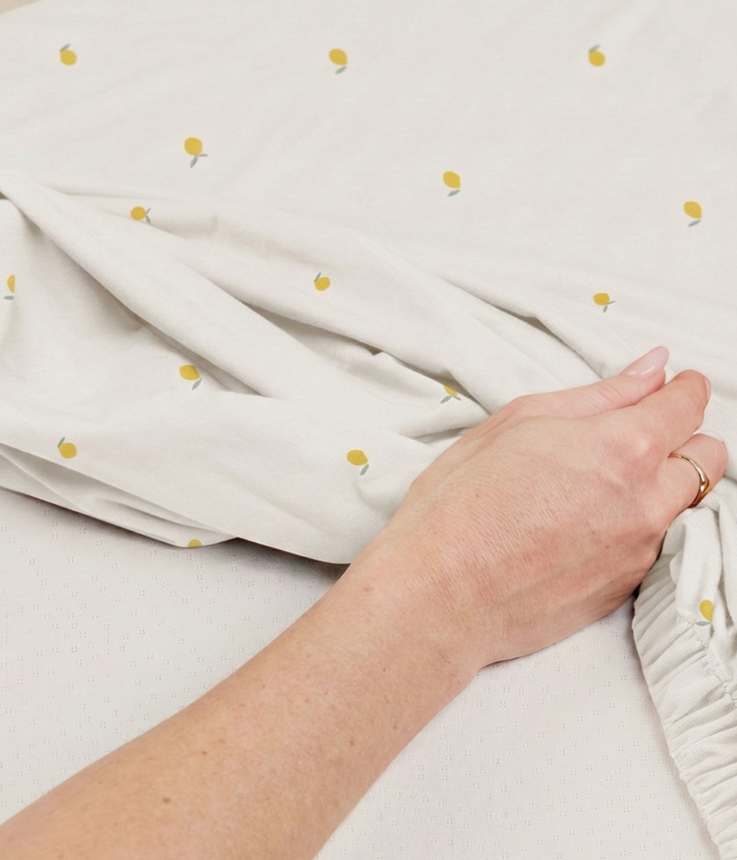 HushDry™ 2-in-1 Waterproof Fitted Cot Sheet Viscose from Bamboo Cream Lemons