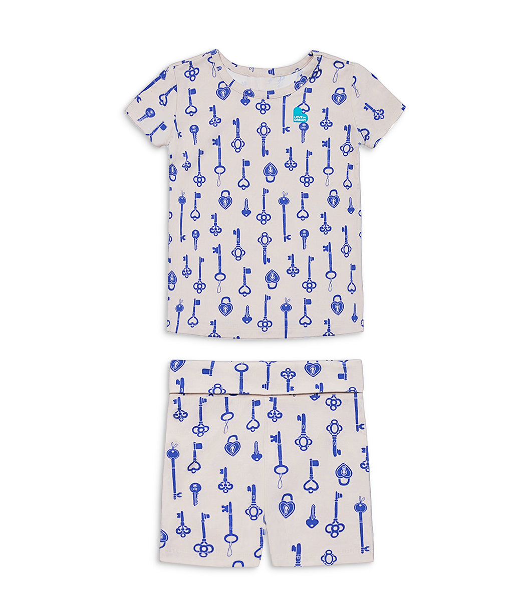 Kids Pyjama Set Short Sleeve Viscose from Bamboo Tan Key to My Heart