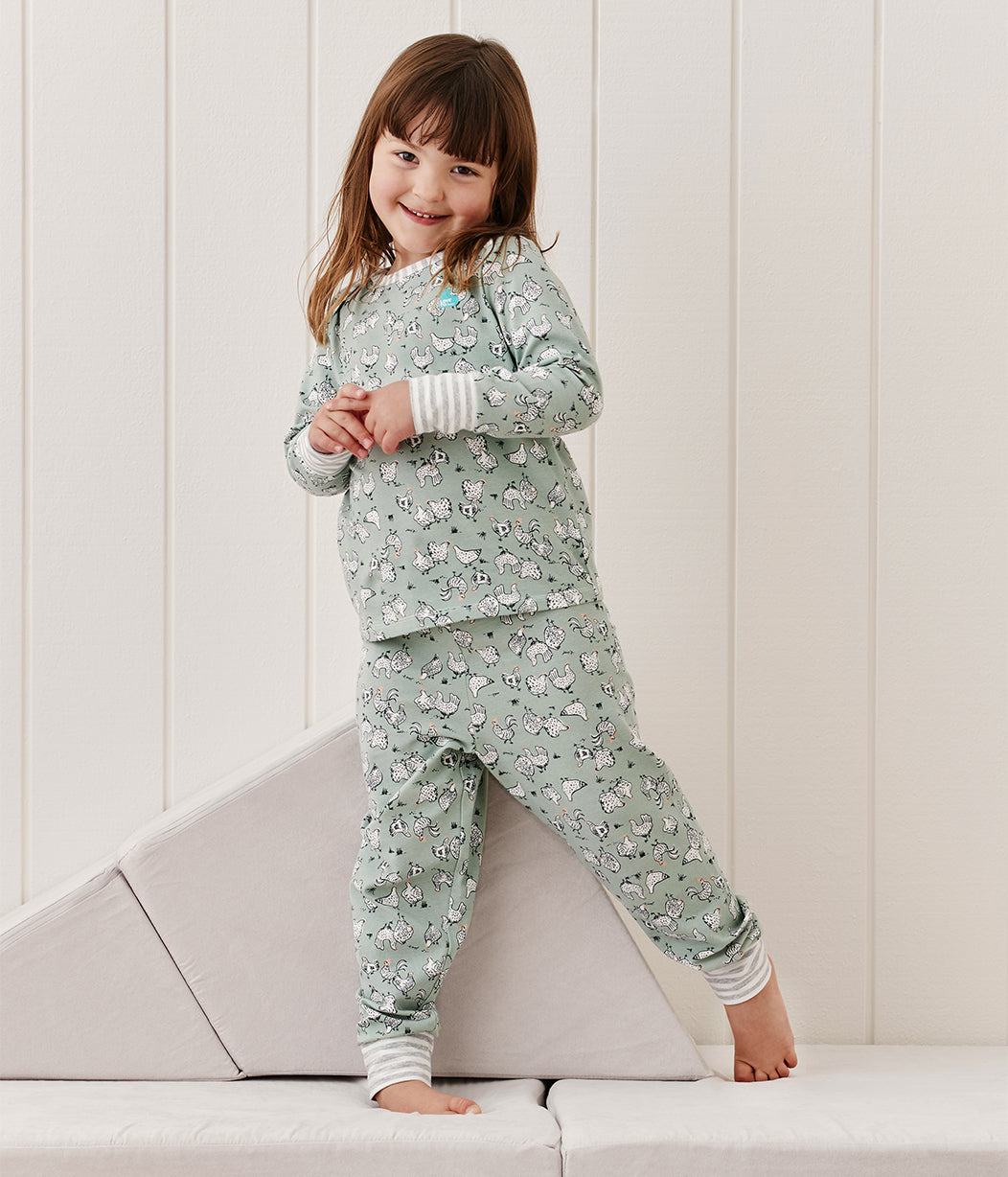 Kids Long Sleeve Pyjama Set Chicken Run Olive