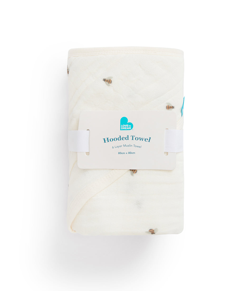Hooded Towel Cotton Blend Cream Bees