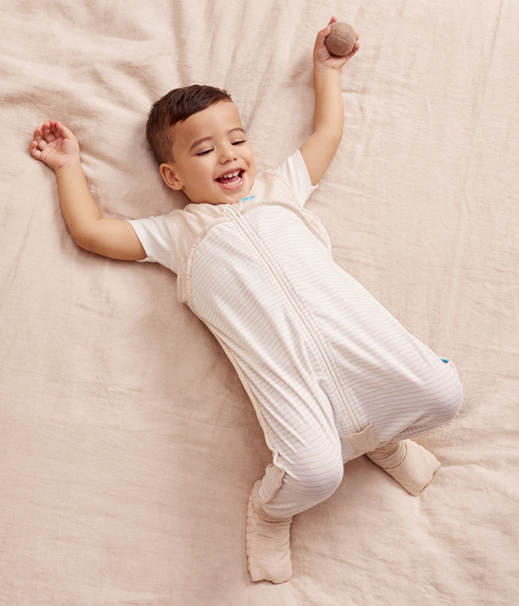 Sleep Suit Sleeveless 0.2 TOG Organic Cotton Tan Breton Stripe