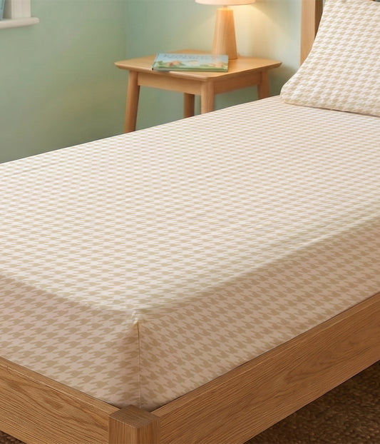 HushDry™ 2-in-1 Waterproof Fitted King Single Sheet Viscose from Bamboo Tan Houndstooth