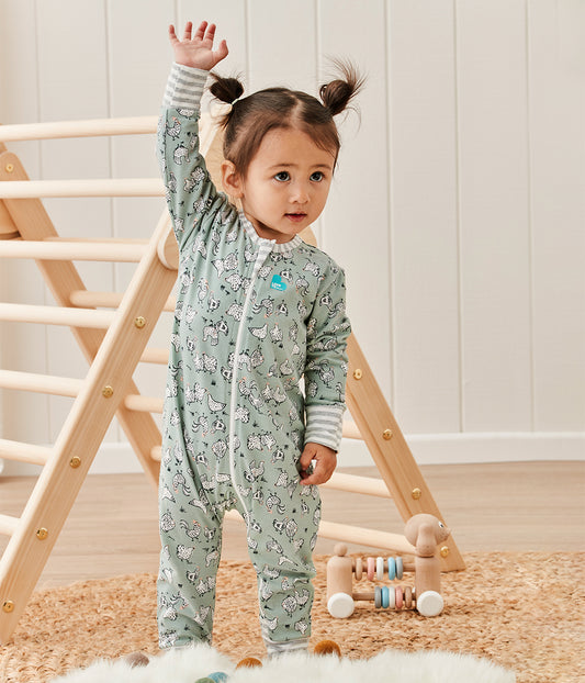 Footless Romper Cotton Olive Chicken Run