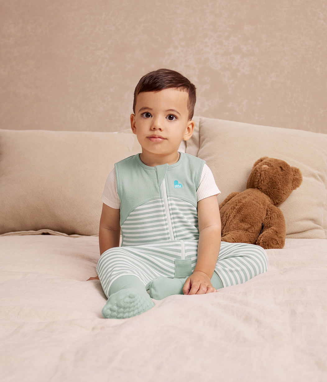 Sleep Suit Sleeveless 0.2 TOG Cotton Olive Stripe