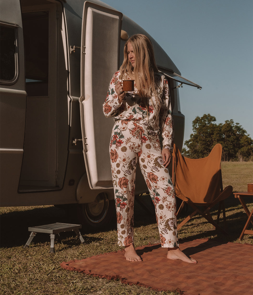 Adults Pyjama Set Long Sleeve Viscose from Bamboo Cream Wandering Folk