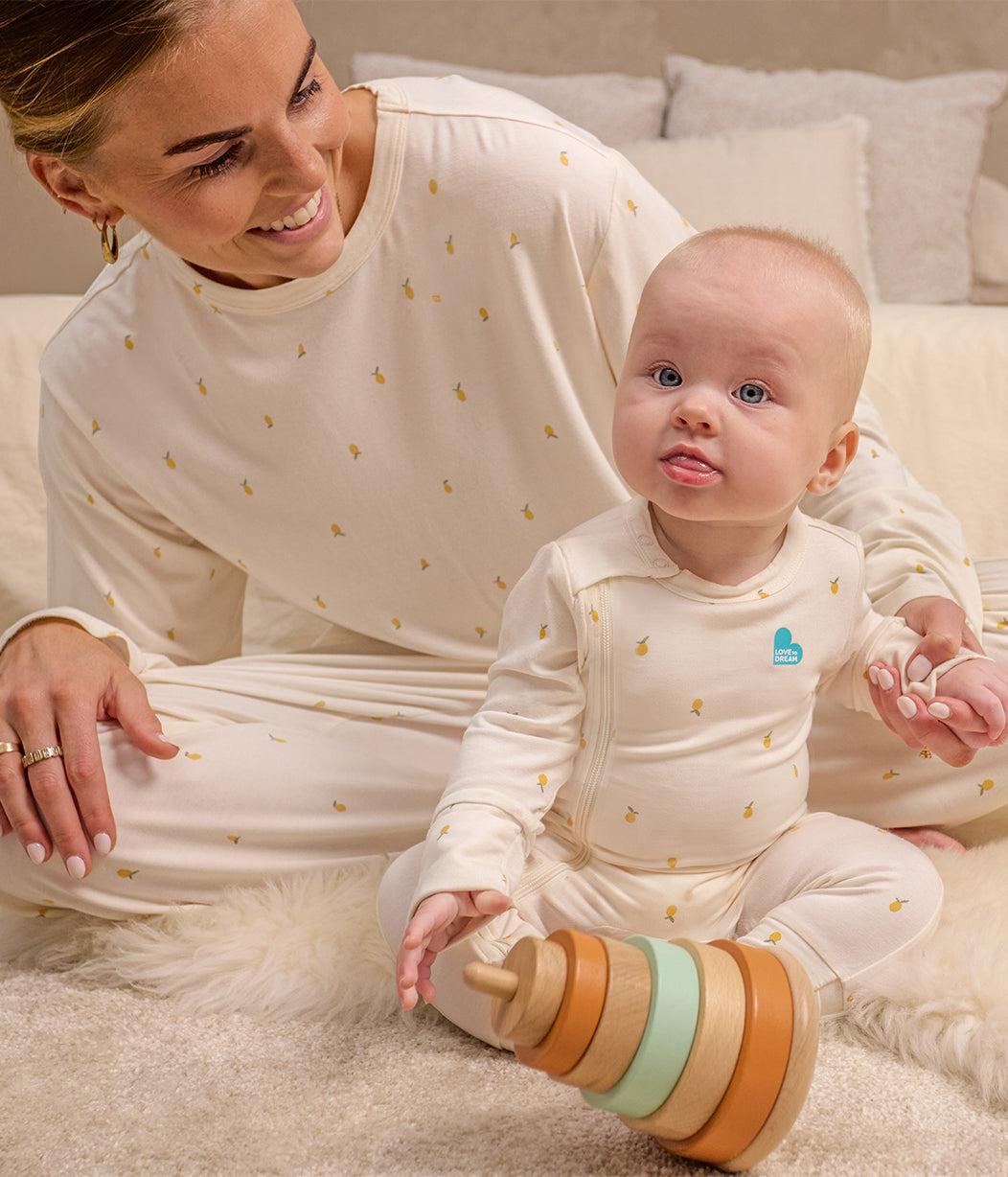 Adults Pyjama Set Long Sleeve Viscose from Bamboo Cream Lemons