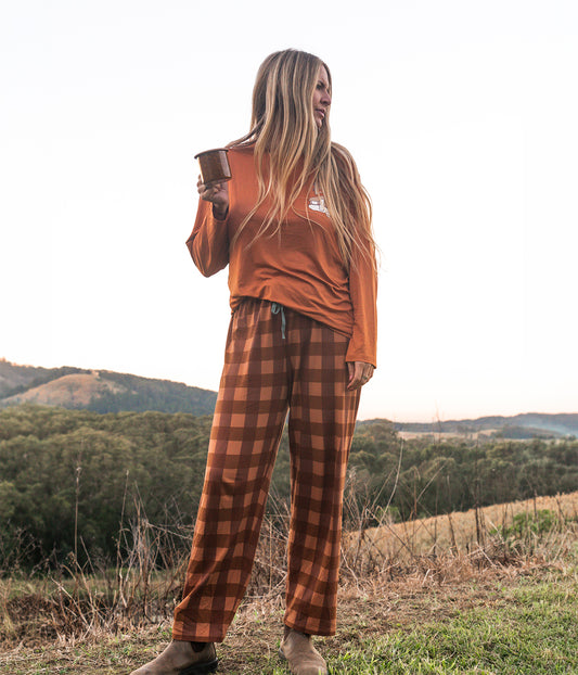 Adults Pyjama Set Long Sleeve Viscose from Bamboo Chocolate Wandering Folk