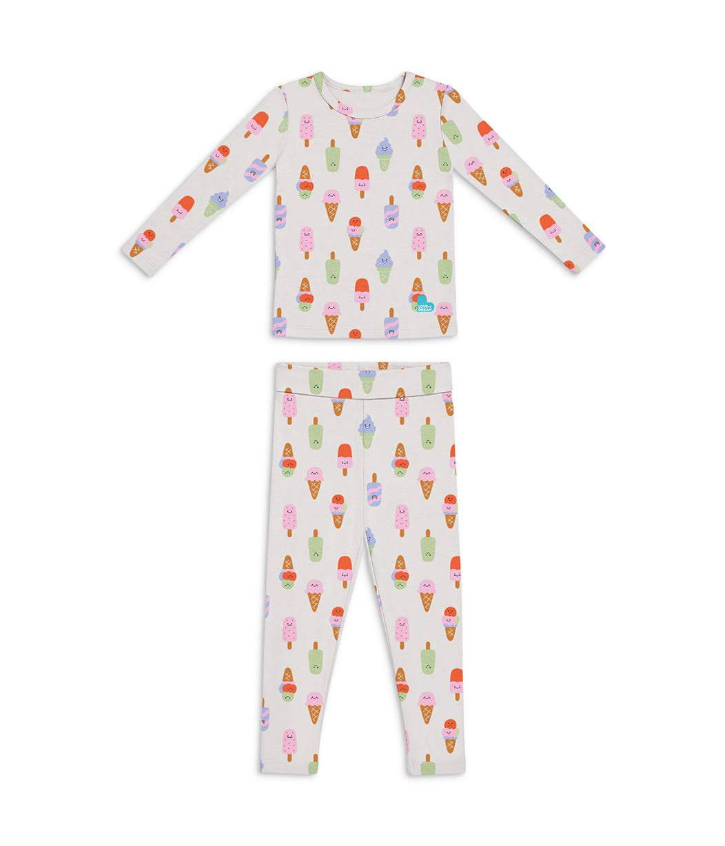 Kids Pyjama Set Long Sleeve Viscose from Bamboo Cream I Screams