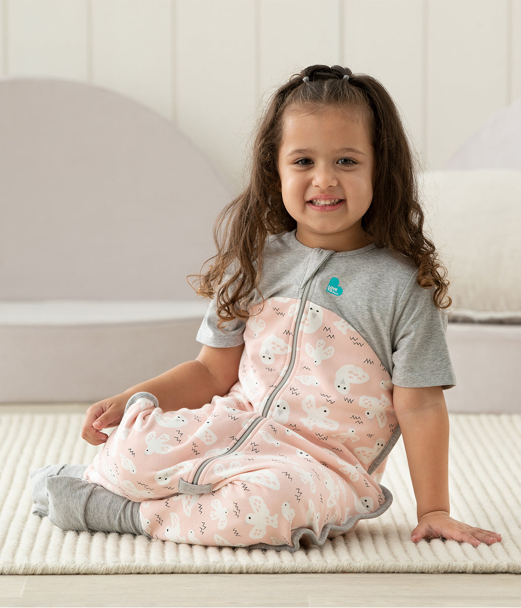 Sleep Suit Short Sleeve 1.0 TOG (20-24°C) Rose Doves Organic Cotton Fleece