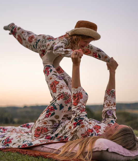 Adults Pyjama Set Long Sleeve Viscose from Bamboo Cream Wandering Folk