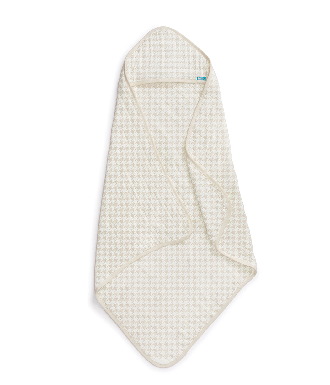 Hooded Towel Cotton Blend Tan Houndstooth