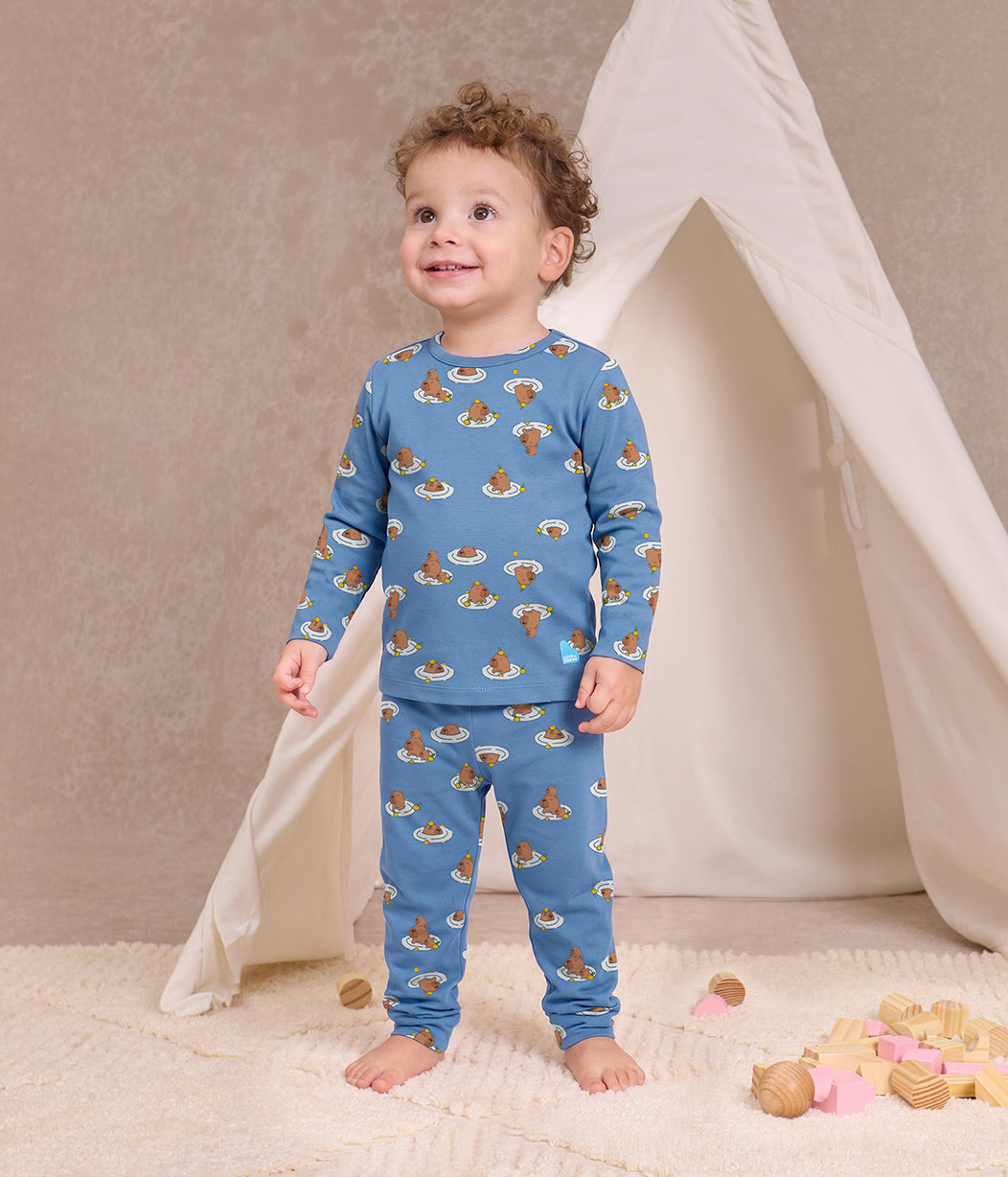 Kids Pyjama Set Long Sleeve Viscose from Bamboo Storm Blue Napybara