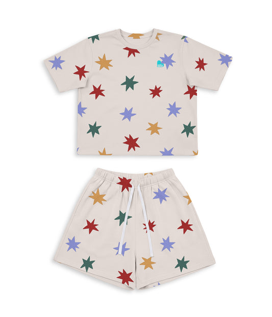 Adults Pyjama Set Short Sleeve Viscose from Bamboo Tan Party Pop