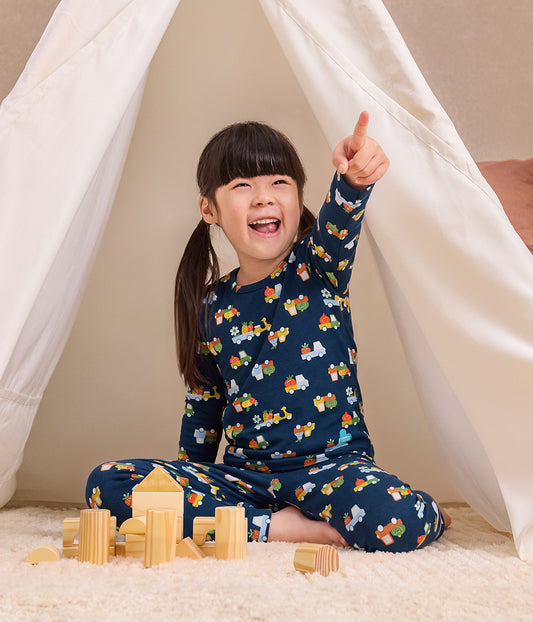 Kids Pyjama Set Long Sleeve Viscose from Bamboo Navy Veggie Delivery