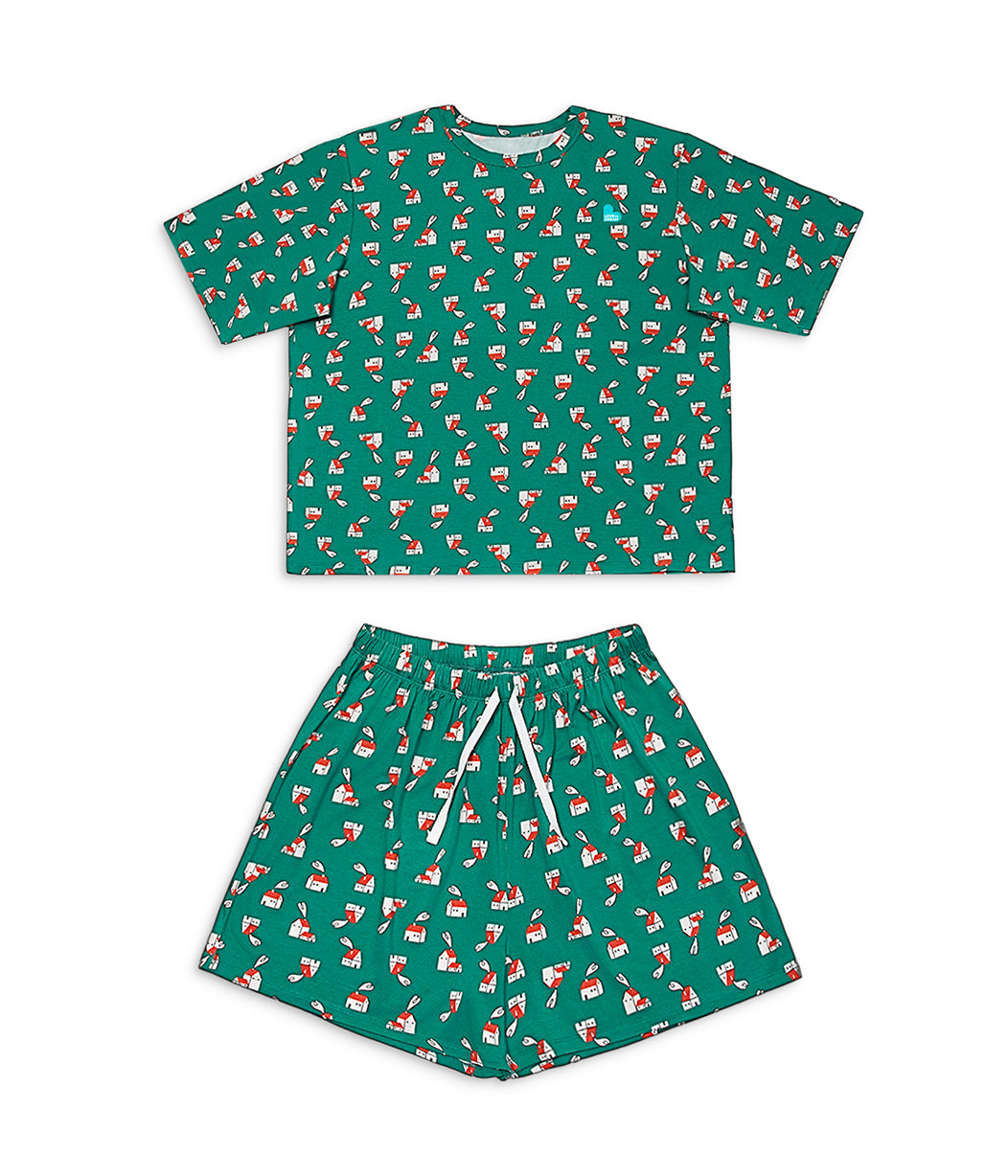Adults Pyjama Set Short Sleeve Viscose from Bamboo Green Home Sweet Home