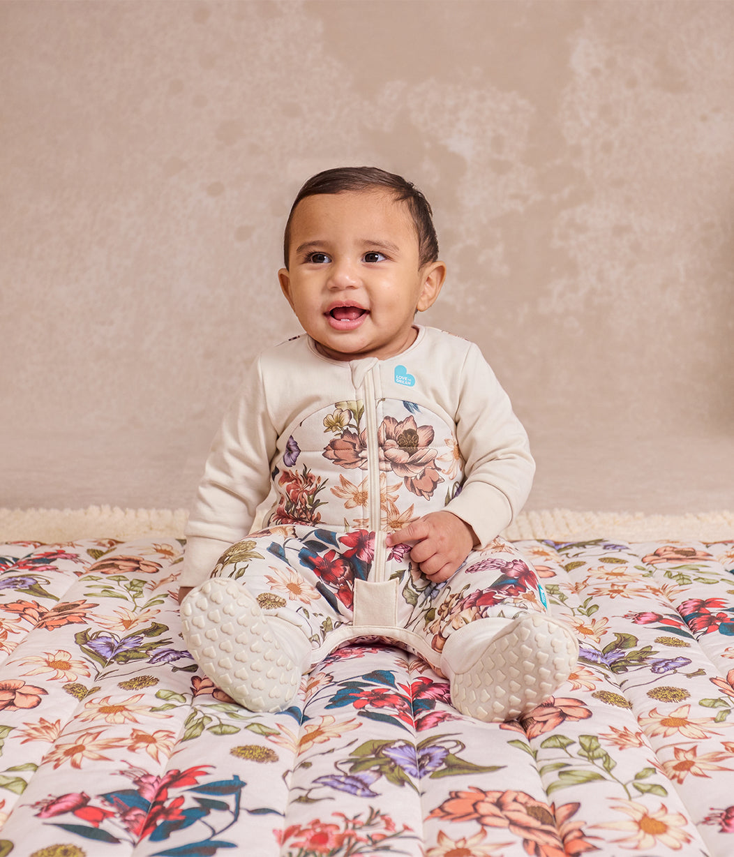 Sleep Suit Long Sleeve 2.5 TOG Quilted Cotton Cream Wandering Folk