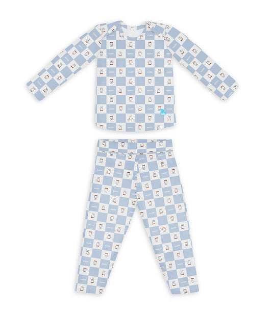 Kids Pyjama Set Long Sleeve Viscose from Bamboo Blue Miffy Checker