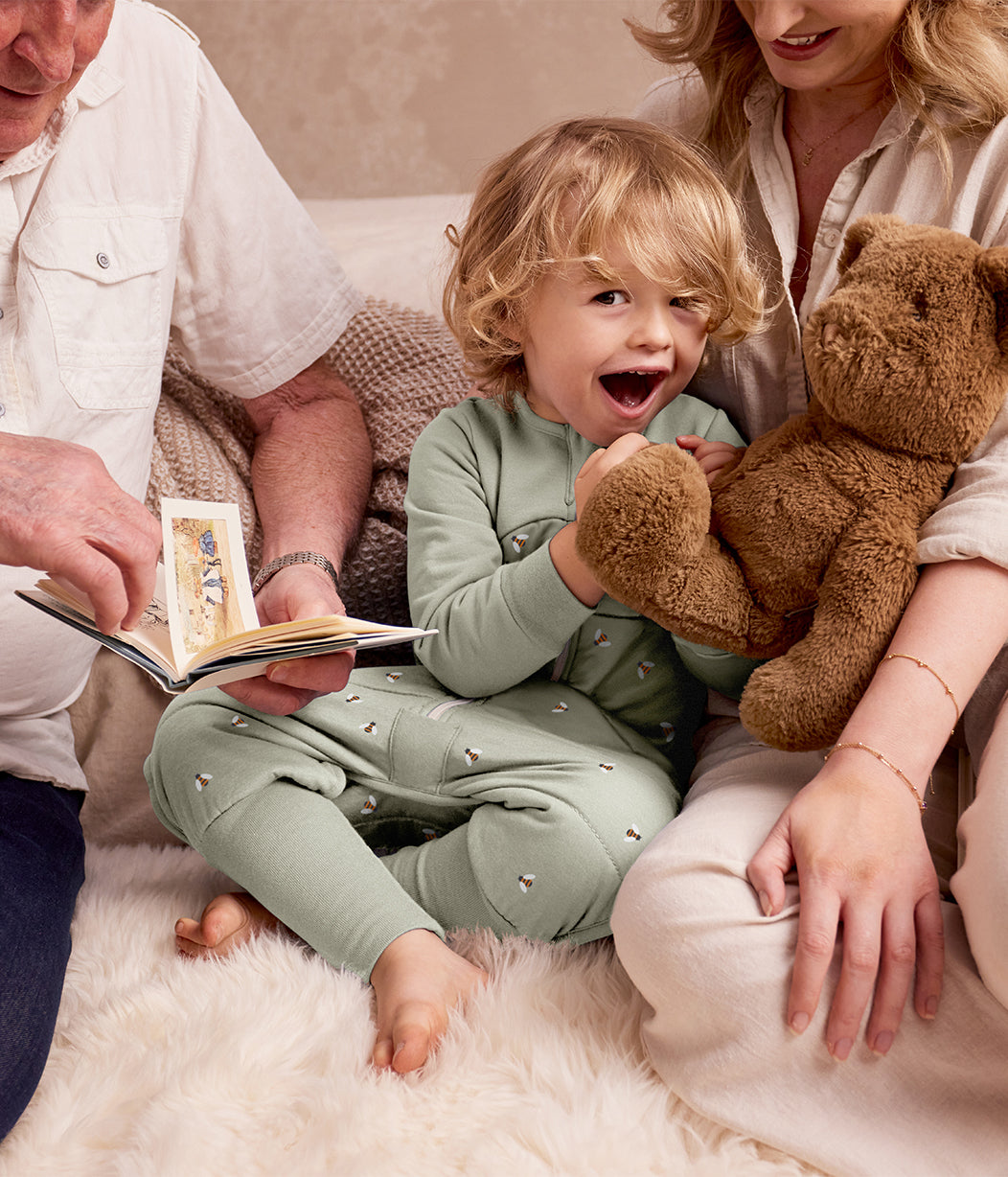 Sleep Suit Long Sleeve 2.5 TOG Cotton Olive Bees