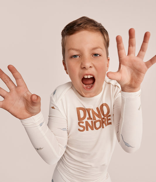 Kids Pyjama Set Long Sleeve Viscose from Bamboo Cream Dino Snore