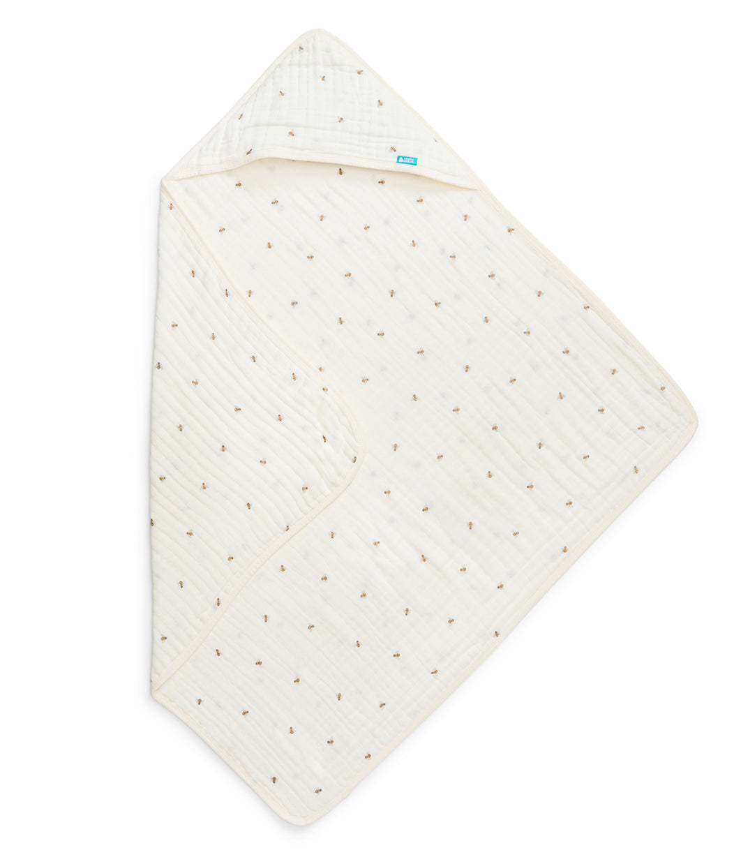 Hooded Towel Muslin Cream Bees