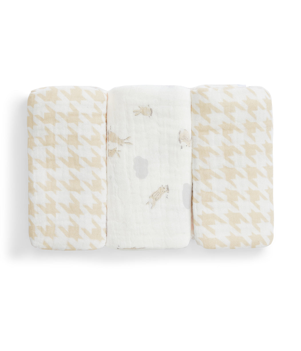 Wash Cloth 3 Pack Cotton White Mini Cloud Bunnies