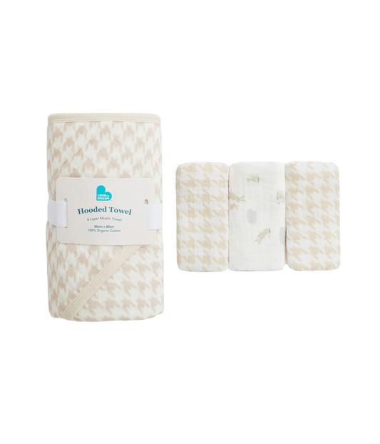 Baby Bath Bundle | Hooded Towel, Wash Cloth | Houndstooth