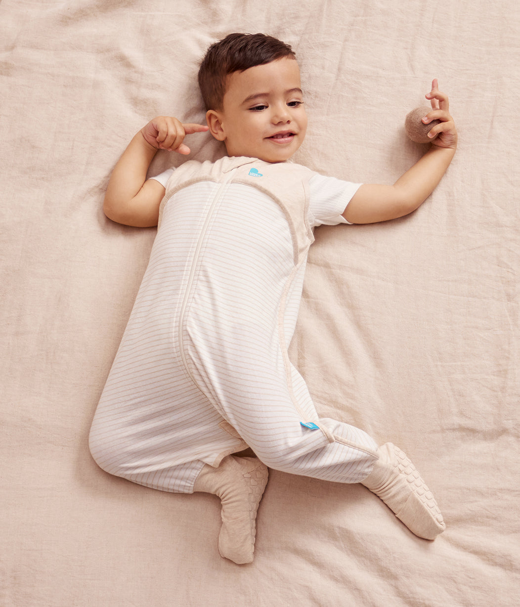 Sleep Suit Sleeveless 0.2 TOG Organic Cotton Tan Breton Stripe